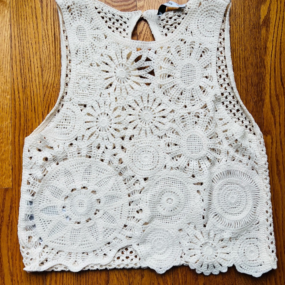 Mango Crochet Lace Top - Cream